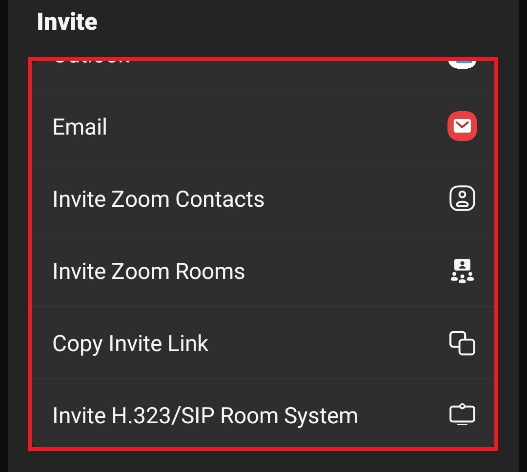 Once Invite is selected you may use the many options to invite others into the session