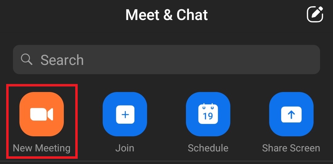 Select New Meeting on the Meet Chat Page