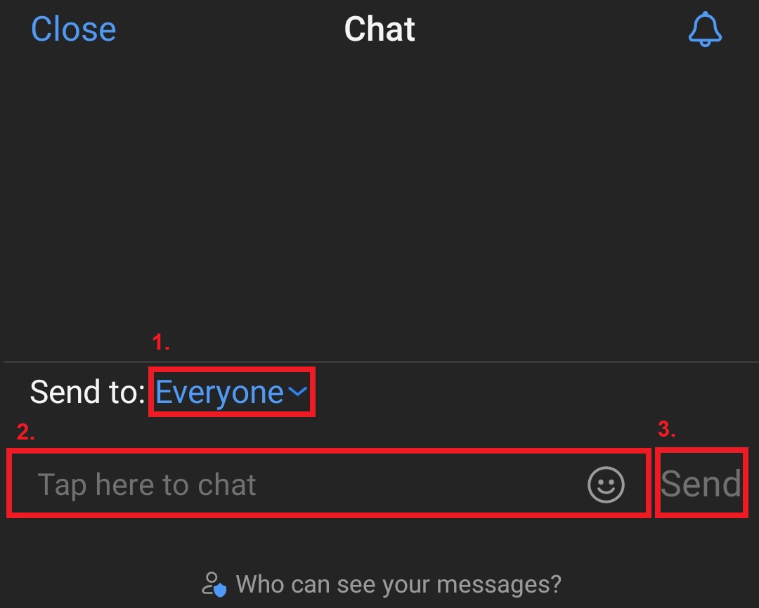 Write in the Chat Box and then press send to send a message