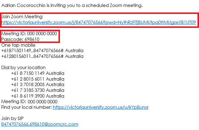 Zoom Session Invite Email
