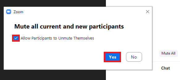 Mute all current and new participants settings