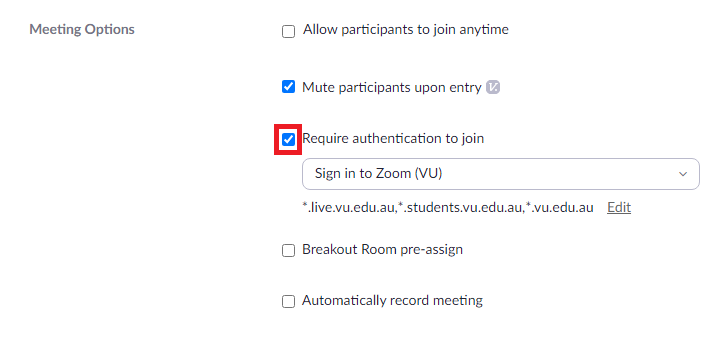 Scroll down to the bottom of the page and tick Require authentication to join to activate the setting 