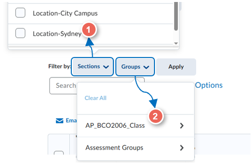 filter by location assessment or class group