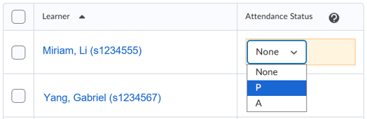 select attendance status
