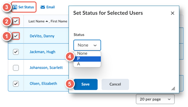 select multiple students and select status