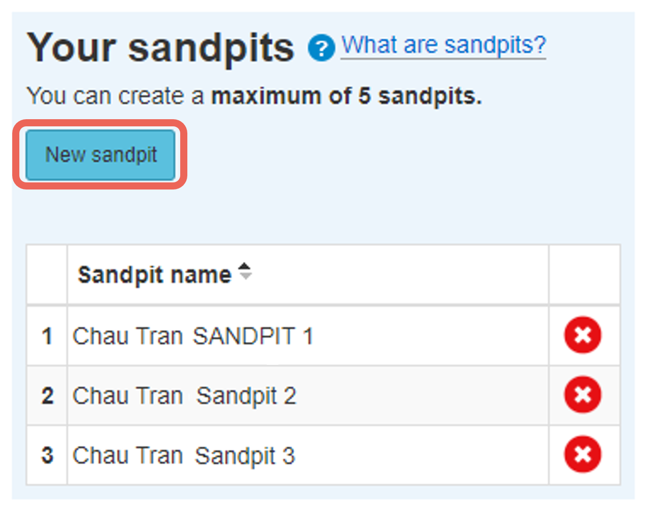 2 create a new sandpit