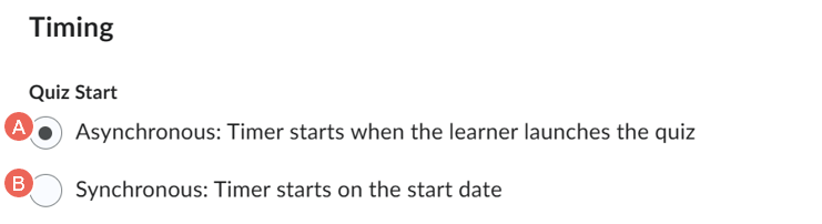 timing options on quiz start