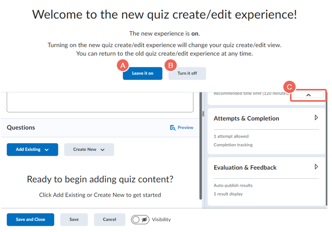 welcome to the new quiz create edit experience