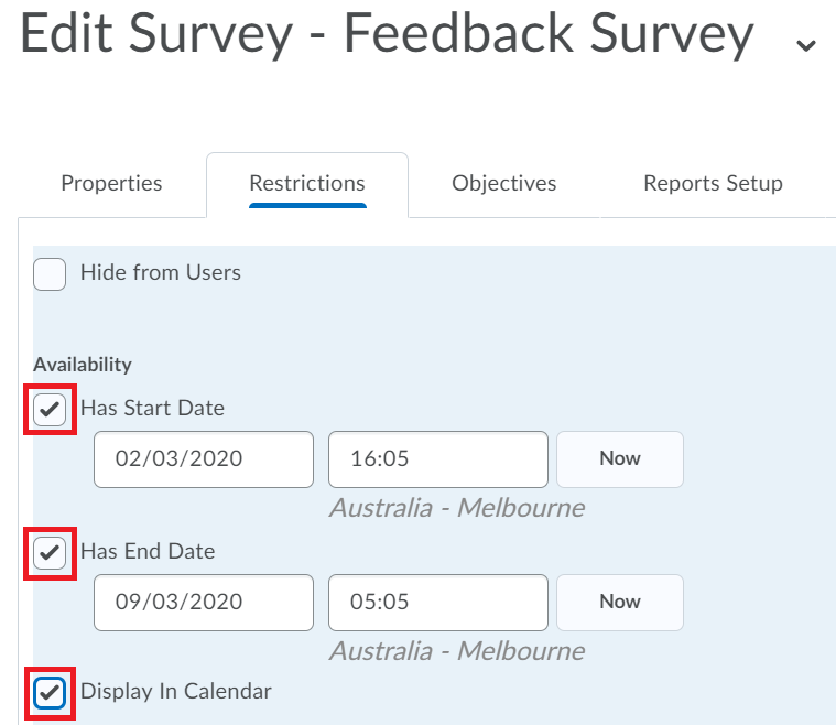 Display in calendar