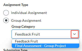 group assignment and groups is selected