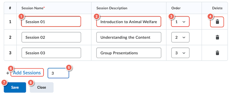 Enter Session Details