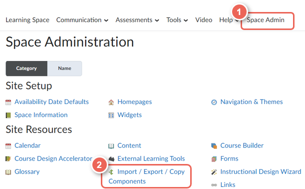 go to space admin import export copy components