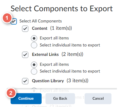 tick to select all components then continue