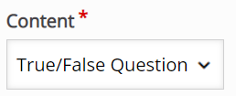 Screenshot of the question type True/False selected