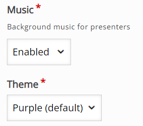 Screenshot of the music and Theme background selection drop-down options