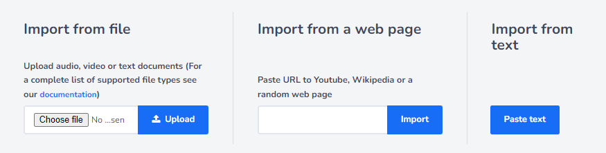 upload import or paste text