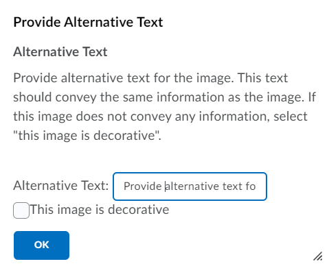Add alternative text input allows you to enter text to convey the same information as the image