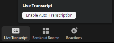 From Live Transcripts click enable audio transcription