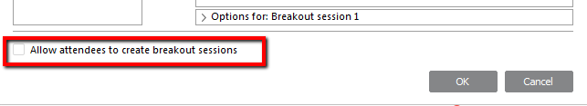 Option to allow attendees to create breakout sessions at bottom of page highlighted