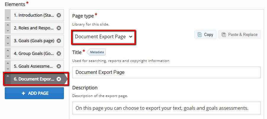 document export page the last option