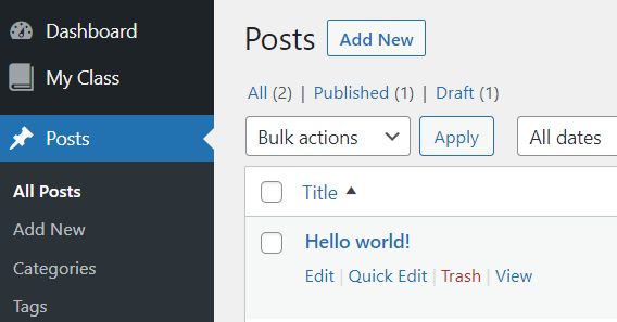wordpress posts all posts edit delete posts