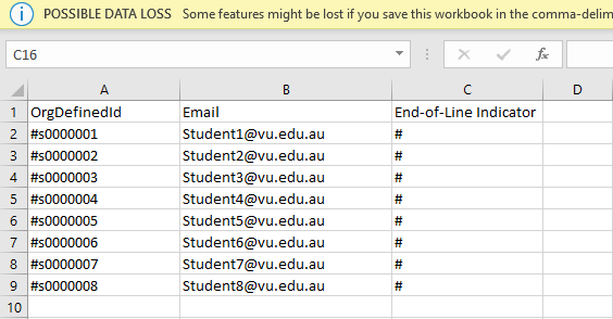 Student Emails Excel Exemplar