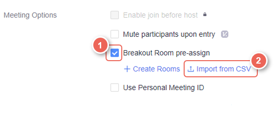 tick on breakout room pre assign meeting options