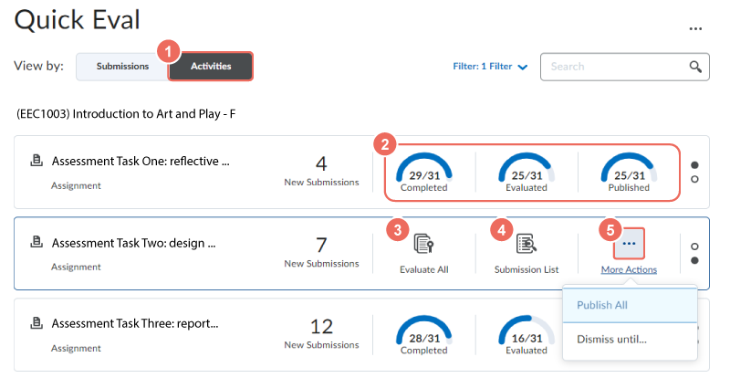 quick access view by activities