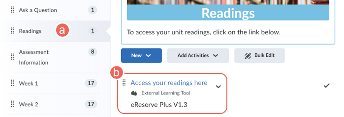 ereserve access reading list from unit space