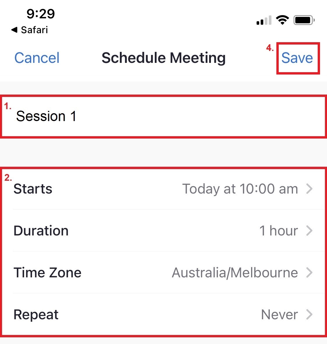 Schedule Meeting Settings available