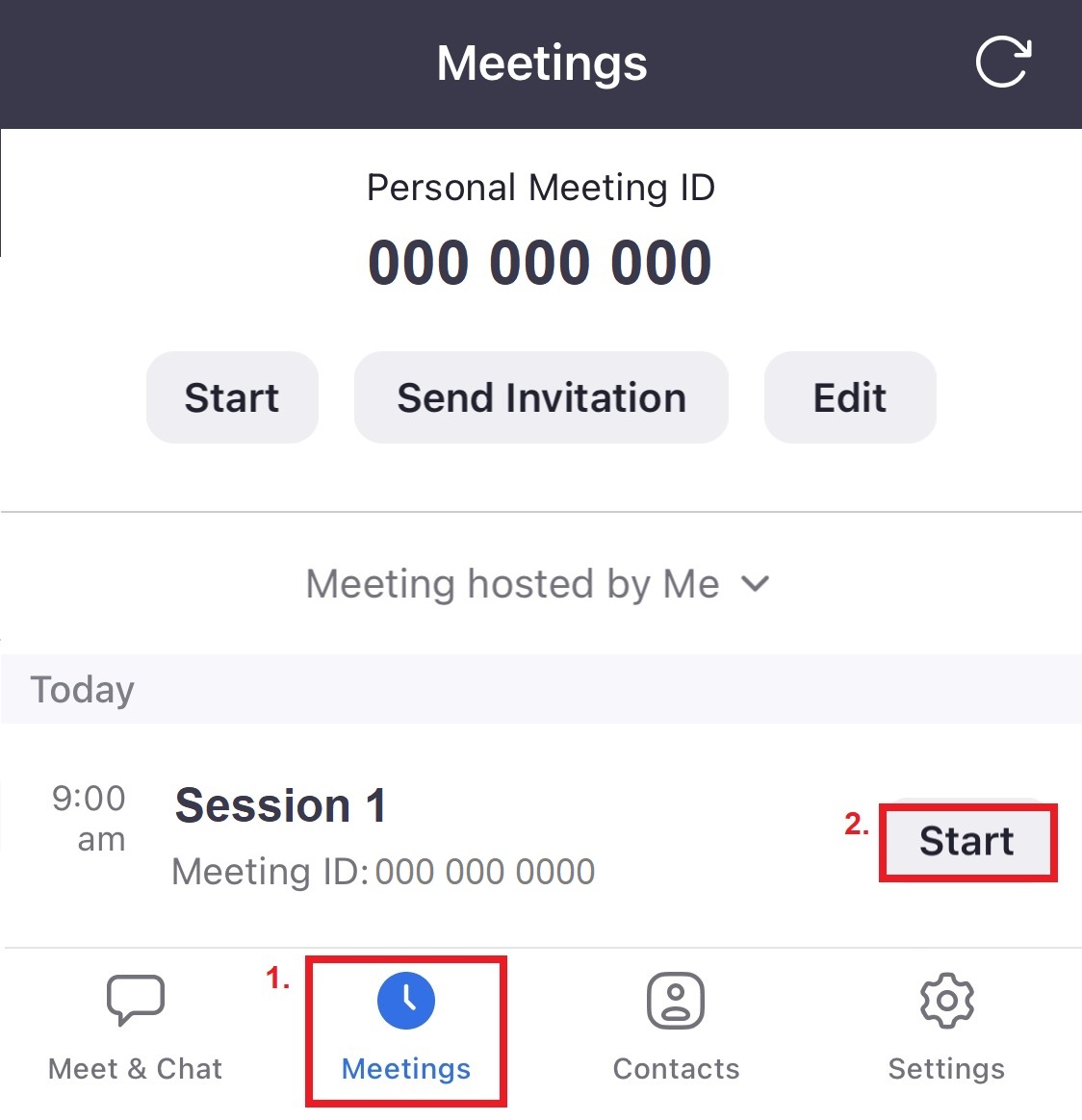 Select Meeting and and Start Meeting
