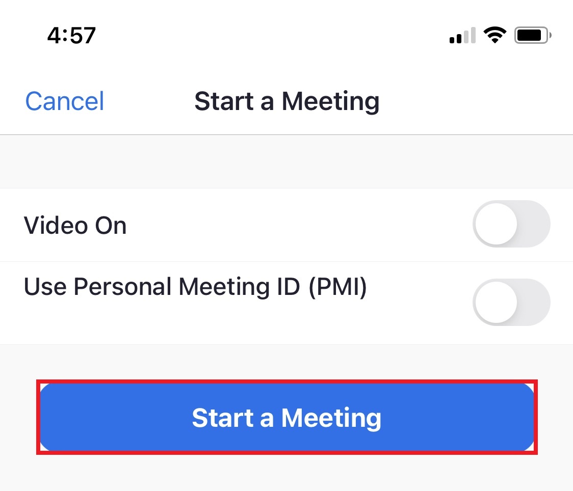 Select Start Meeting