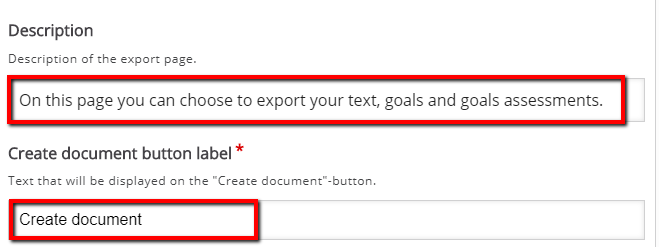 description and create document button label